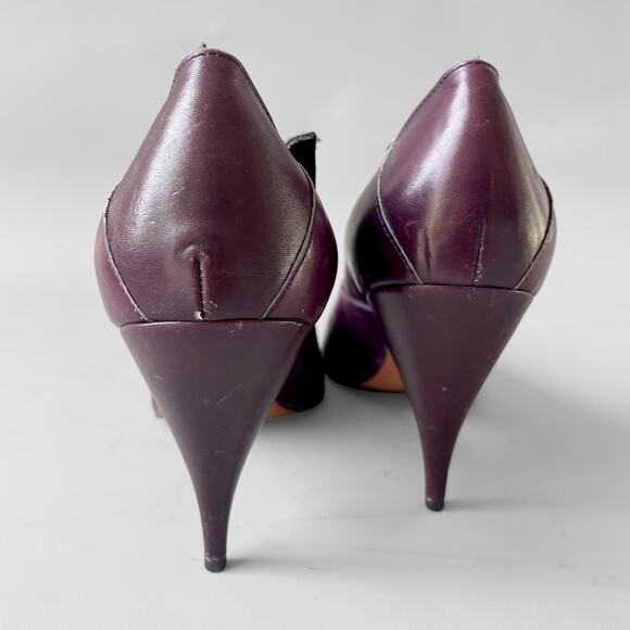 80s Stiletto Claude Montana Stephane Kelian 7.5 Geometric Leather Suede France - Picture 4 of 8